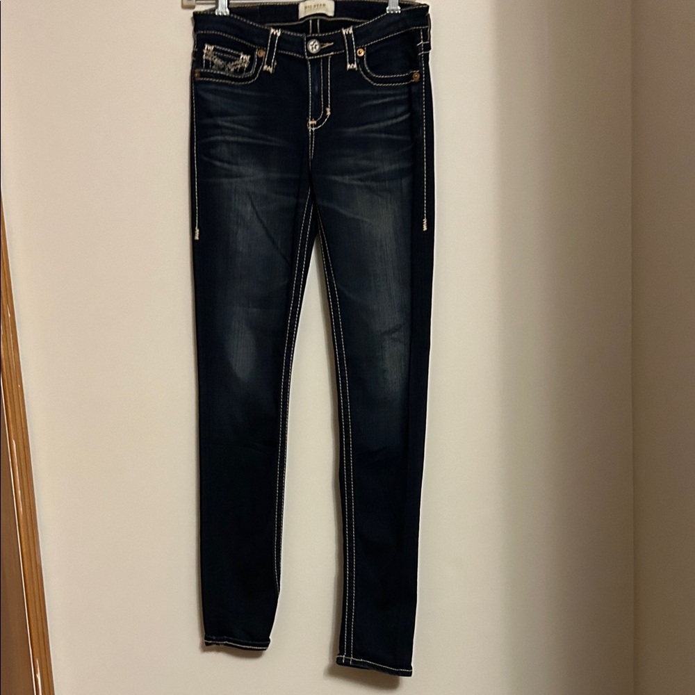 Big Star denim jeans faded look gold stitch trim very good condition size 26R